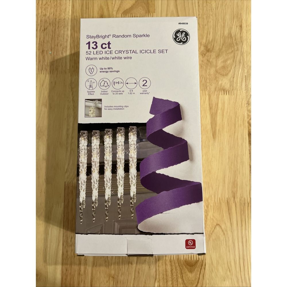 GE StayBright Random Sparkle 52 LED Ice Crystal Icicle Light‎ 13 Ct Warm White